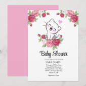 Floral Cute Cat Baby Shower Invitation (Devant / Derrière)