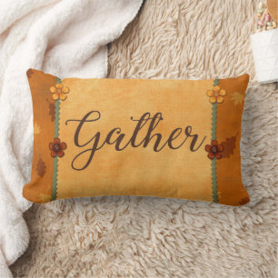 Floral Cute Tan en bruine familienaam Gather Herfs Kussen