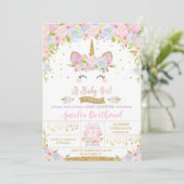 Floral Cute Unicorn Baby shower Invitation fille (Debout devant)
