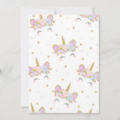 Floral Cute Unicorn Baby shower Invitation fille (Dos)