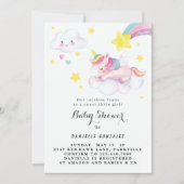 Floral Cute Unicorn Baby shower Invitation fille (Devant)