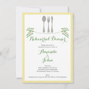 Floral Cutlery Rehearsal Dinner Invitation Kaart