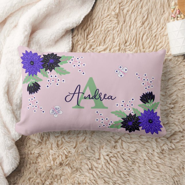 Floral Dahlia Bloom Boeket Custom Monogram Naam Kussen (Deken)