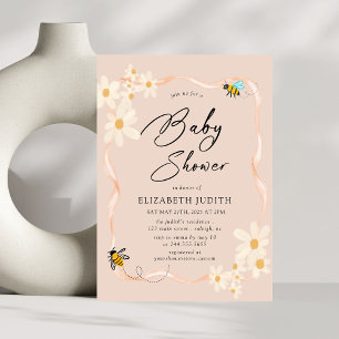 Floral Daisy Bees Baby shower Uitnodiging