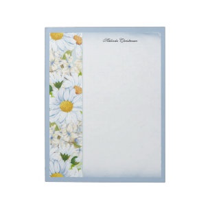 Floral Daisy Dusty Blue Waterverf Name Notitieblok