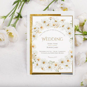 Floral Daisy krans gouden bruiloft uitnodiging