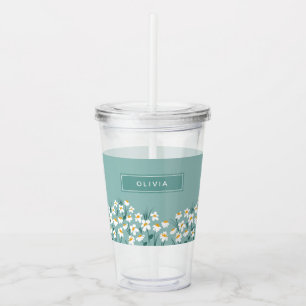 Floral daisy modern gepersonaliseerd schattig blau acryl drinkbeker