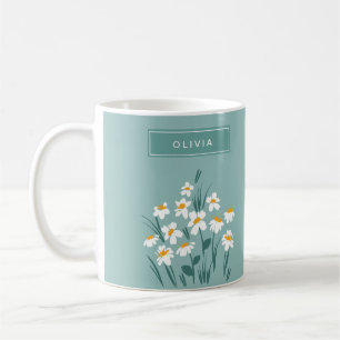 Floral daisy modern gepersonaliseerd schattig blau koffiemok