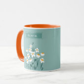 Floral daisy modern gepersonaliseerd schattig blau mok (Voorkant links)