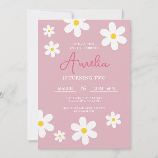 Floral Daisy rose Anniversaire Invitation (Devant)