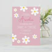 Floral Daisy rose Anniversaire Invitation (Debout devant)