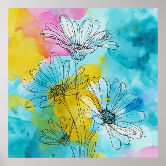 Floral Daisy Semi-Gloss Poster Art Mur (Devant)