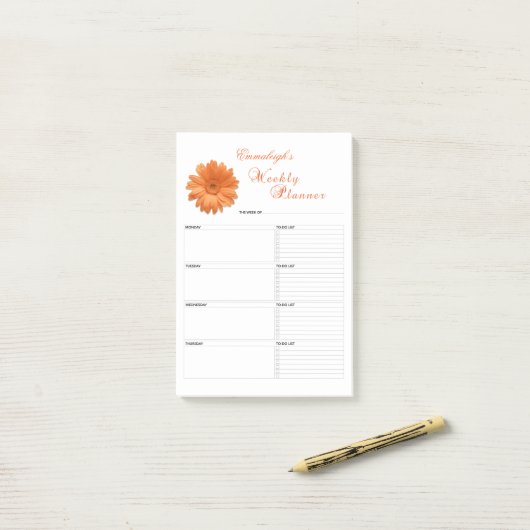 Floral Daisy Weekly Planner Gepersonaliseerd Post-it® Notes (Op bureau)