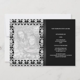 Floral Damask Black & White Photo All Events Kaart