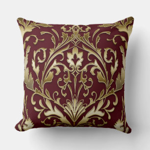 Floral damask Bourgogne en goud, elegant,  Kussen
