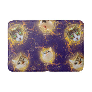 Floral Damask Cute Kitty Cat - Royal Paars Badmat