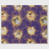 Floral Damask Cute Kitty Cat - Royal Paars Cadeaupapier (Vlak)