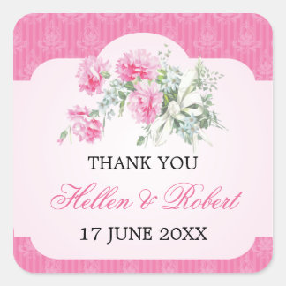 Floral Damask Elegant Wedding Dank je wel Vierkante Sticker