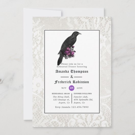 Floral Damask en Lace Gothic Rehearsal Dinner Kaart (Voorkant)