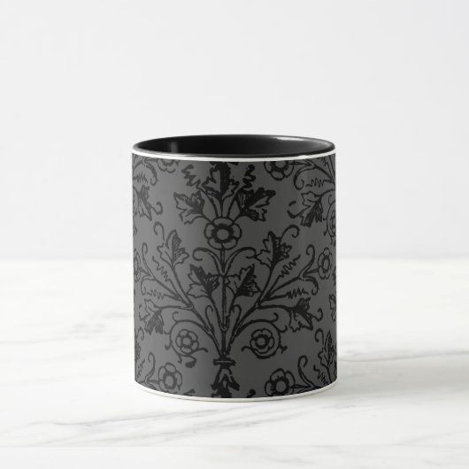  Floral Damask Etching Black op Dark Grey Mok (Midden)