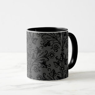 Floral Damask Etching Black op Dark Grey Mok