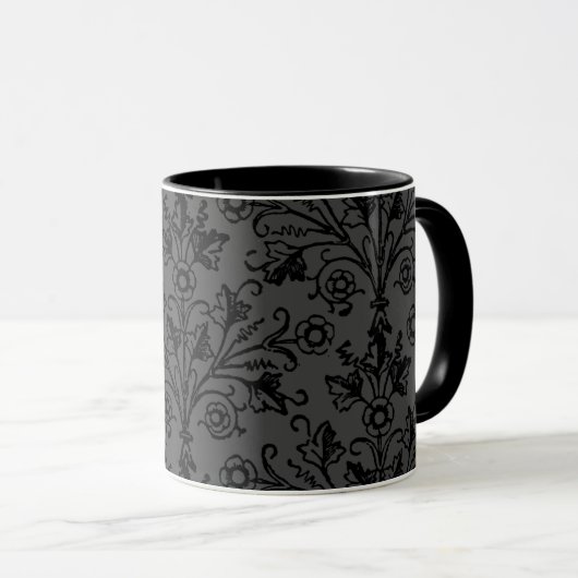 Floral Damask Etching Black op Dark Grey Mok (Voorkant rechts)