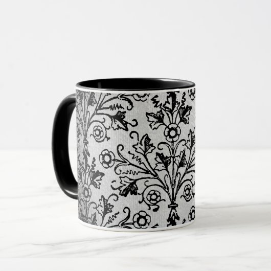  Floral Damask Etching op Grungy Grey Mok (Voorkant links)