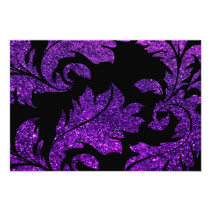 Floral Damask, Glitter Glow - Paars Black Foto Afdruk