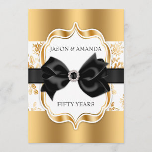 Floral Damask Jubileum Invite w/Bow Kaart