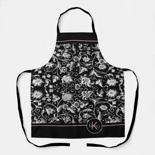 Floral Damask Pattern Monogram White/Any ID706 Schort (Voorkant)