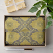 Floral Damask Pattern Yellow Flowers Husk Brown Tissuepapier (Geschenk)
