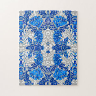 Floral Damask, Sapphire Blue en Grey Legpuzzel