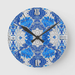 Floral Damask, Sapphire Blue en Grey Ronde Klok