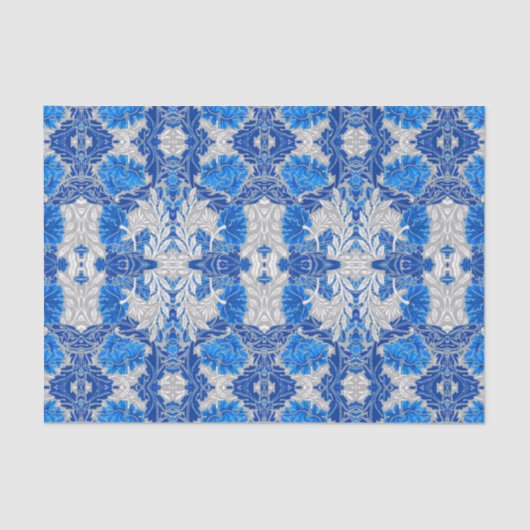 Floral Damask, Sapphire Blue en Grey Tissuepapier (Voorkant)