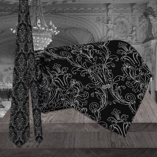 Floral Damask Wedding Black & White Stropdas