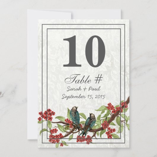 Floral Damask Wedding Table Number Card Kaart (Voorkant)