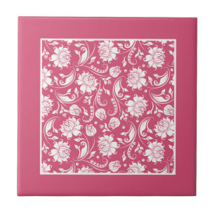 Floral Damaskers, wit en roze Tegeltje