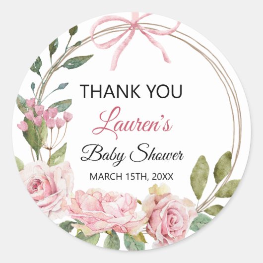 Floral Dank u Baby shower Sticker (Voorkant)