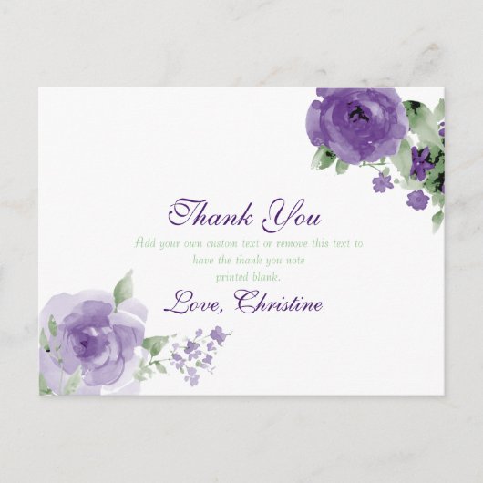 Floral d'aquarelle violette, Cartes de remerciemen (Devant)