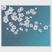 Floral Dark Blue Cherry Blossom Cadeaupapier (Vlak)
