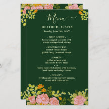Floral Dark Green Wedding Botanic Decor Menu
