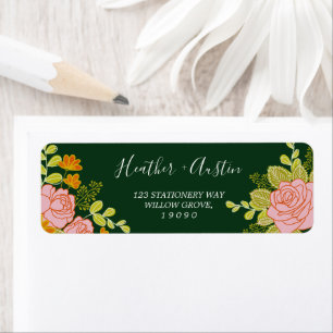 Floral Dark Green Wedding Botanic Etiket