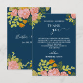 Floral Dark Navy Bleu Mariage Botanique Merci (Devant / Derrière)