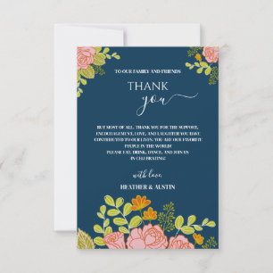Floral Dark Navy Bleu Mariage Botanique Merci