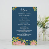 Floral Dark Navy Blue Mariage Botanic Decor Menu (Debout devant)