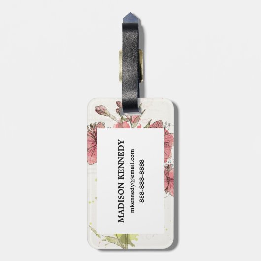 Floral Dark Pink Splash Bagagelabel (Achterkant verticaal)