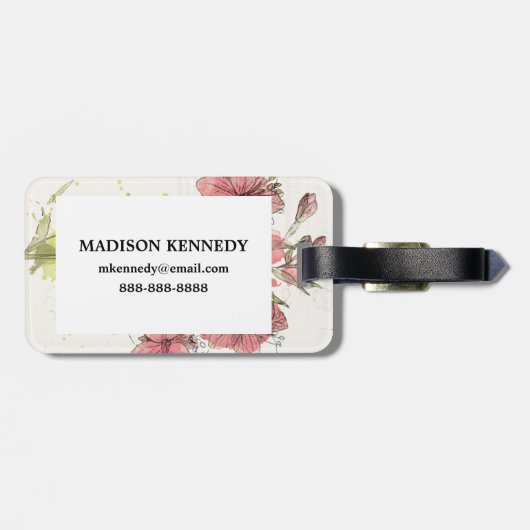 Floral Dark Pink Splash Bagagelabel (Achterkant horizontaal)