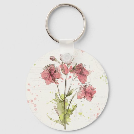 Floral Dark Pink Splash Sleutelhanger (Voorkant)
