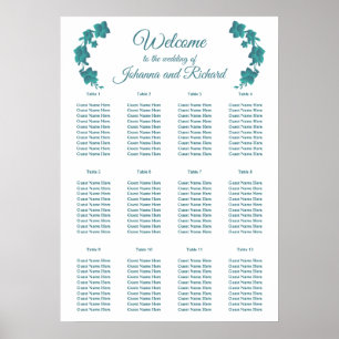 Floral dark turquoise Seating Charts Poster