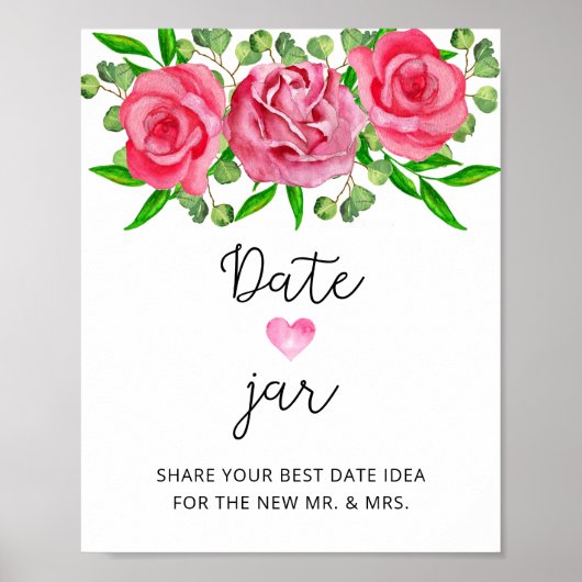 Floral date nachtideeën. Datum jar bridal game Poster (Voorkant)